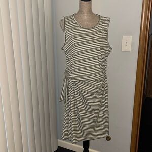 NWTS Talbots Women's White and Olive Green Striped Sleeveless Tank Dress Size XL